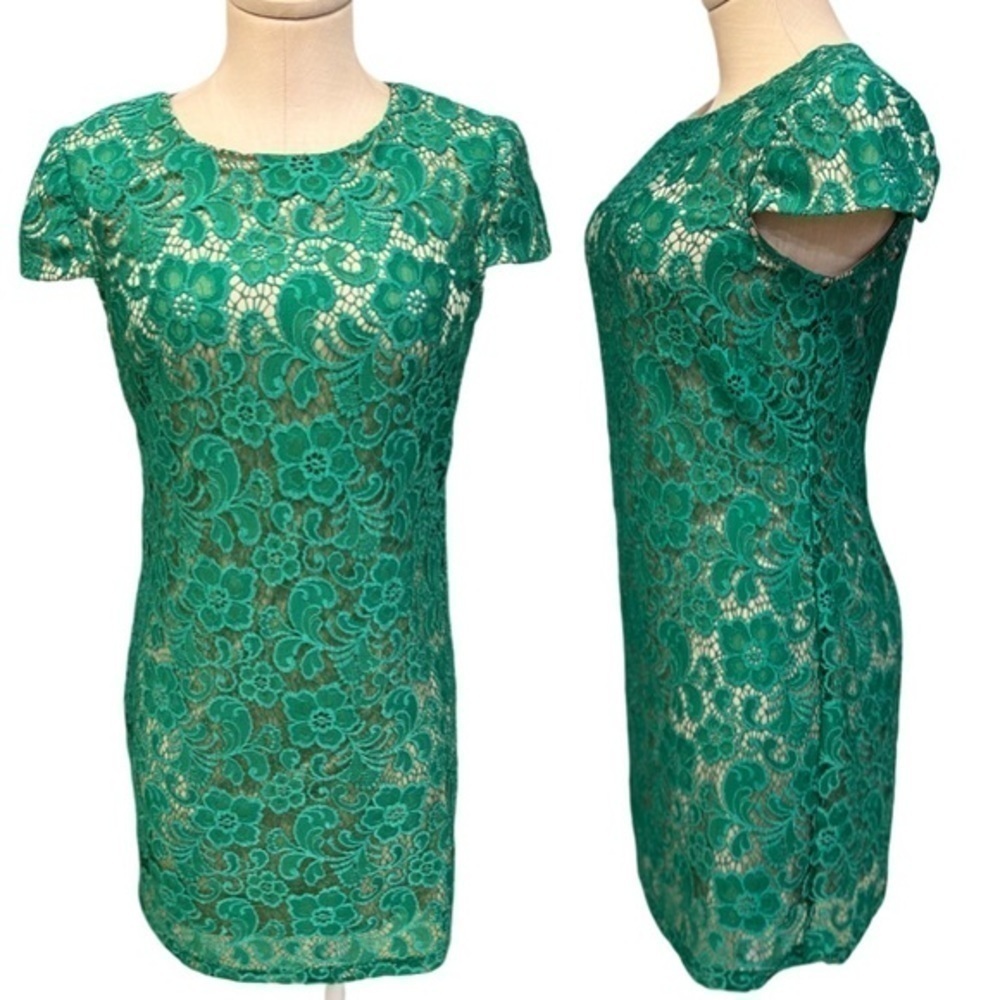Ivy & Blu Maggy Boutique Green Lace Over Sheath Mini Dress